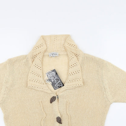 Anne Smith Womens Beige   Cardigan Jumper Size L  - Leaf details on poppers