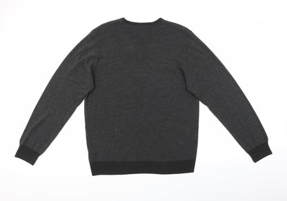 M&S Mens Grey Striped  Pullover Jumper Size L