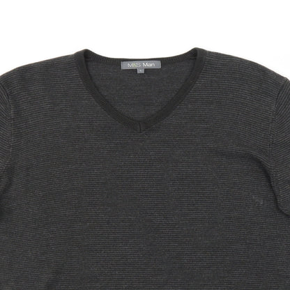 M&S Mens Grey Striped  Pullover Jumper Size L