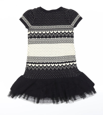 Gap Girls Black Fair Isle  Jumper Dress  Size 13 Years