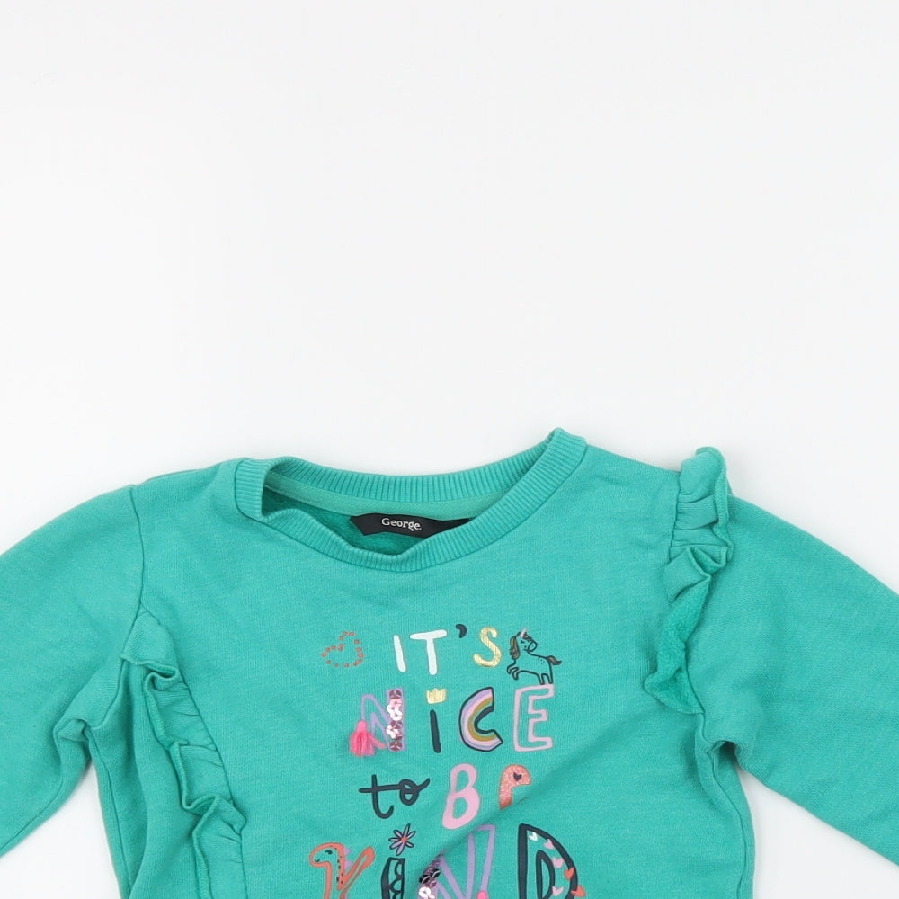 George Girls Green   Pullover Jumper Size 18-24 Months