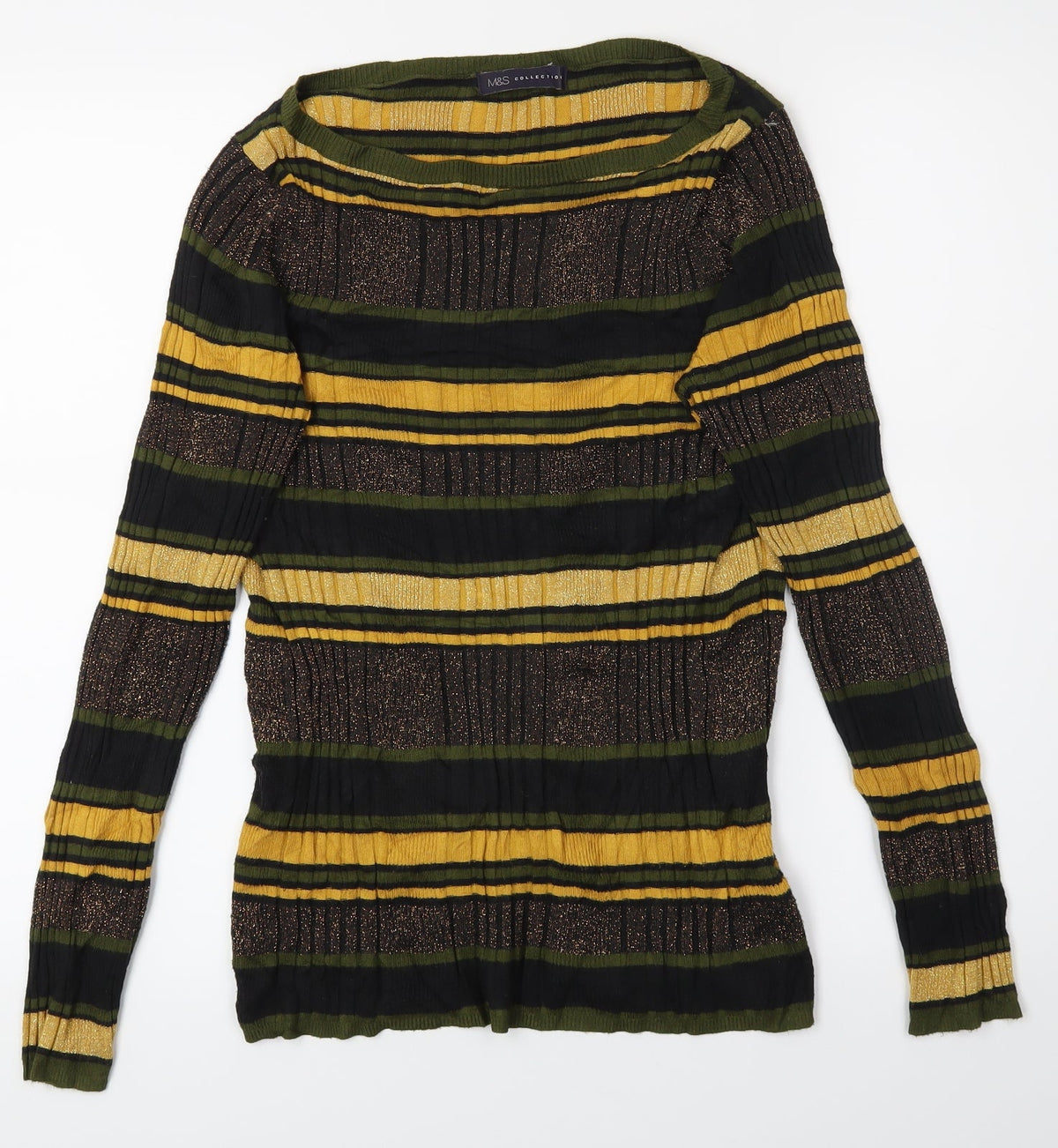 Marks & Spencer Womens Gold Striped  Pullover Jumper Size 12