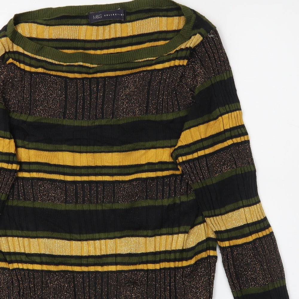 Marks & Spencer Womens Gold Striped  Pullover Jumper Size 12