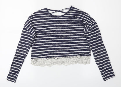 YD Girls Blue Striped  Basic Blouse Size 10-11 Years