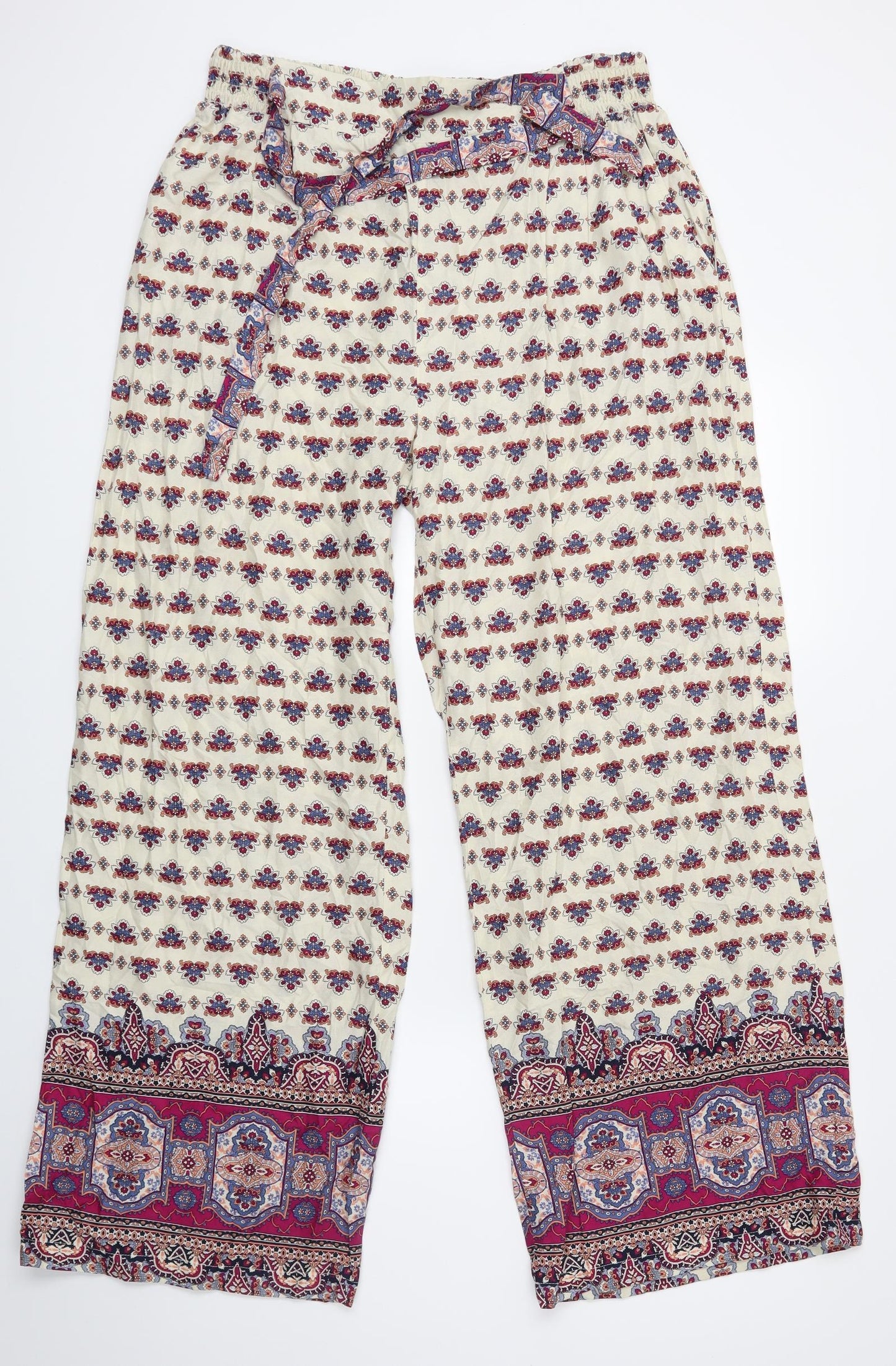 Primark Womens White Fair Isle  Bloomer Trousers Size 14 L25 in