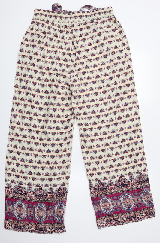 Primark Womens White Fair Isle  Bloomer Trousers Size 14 L25 in