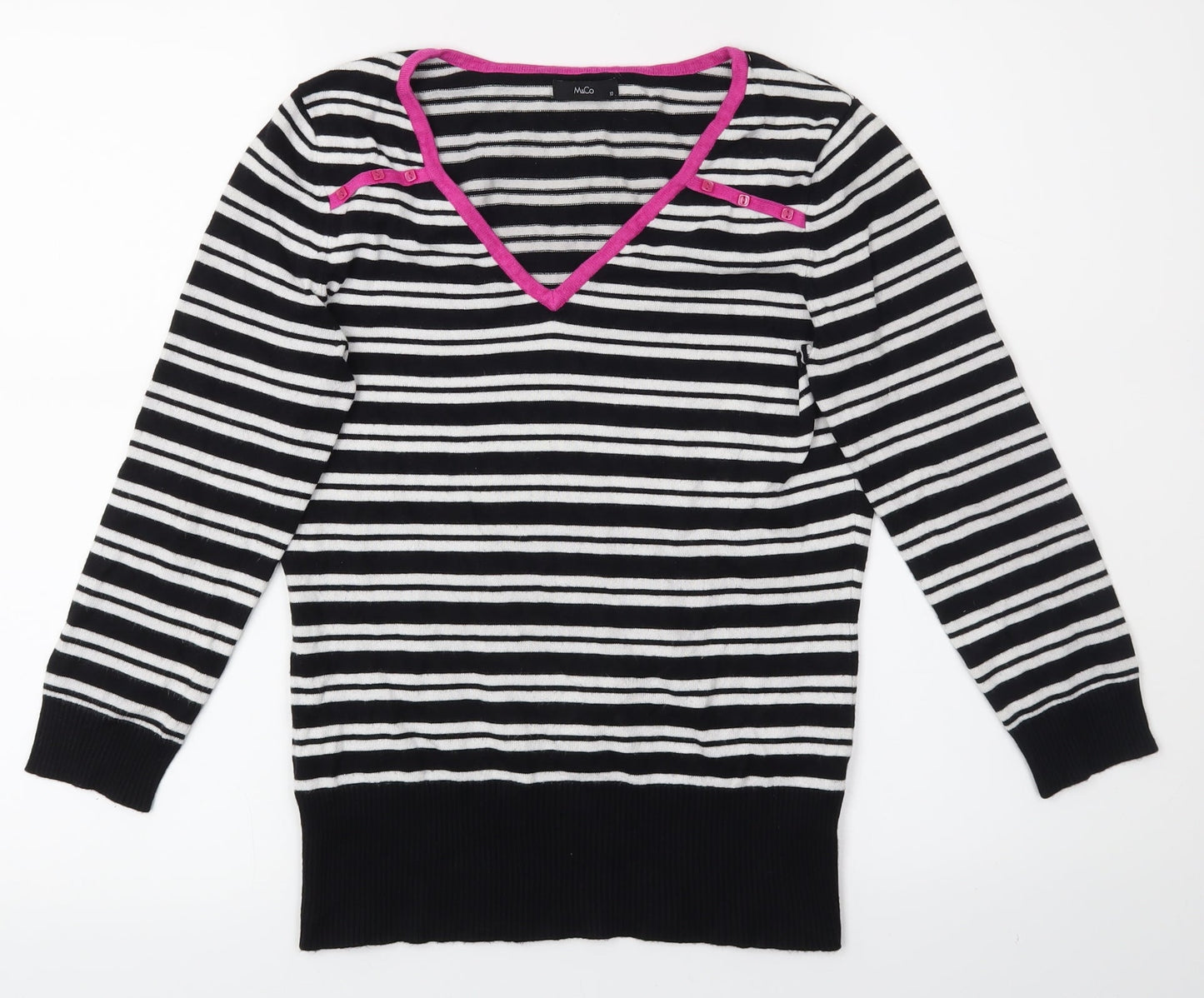 Womens UK Size 10 M&Co Black Basic T-Shirt