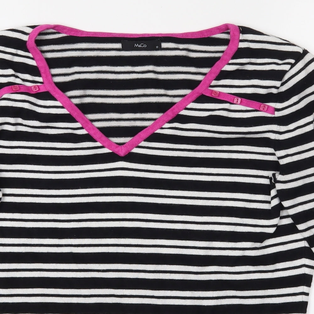 Womens UK Size 10 M&Co Black Basic T-Shirt