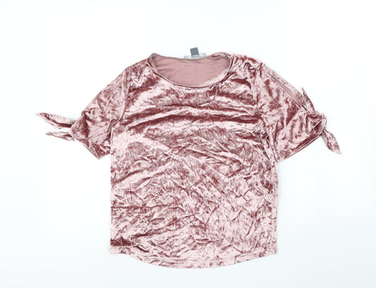 Primark Womens Pink  Velour Cropped T-Shirt Size XS