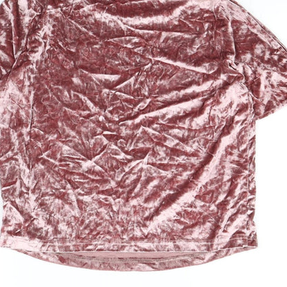 Primark Womens Pink  Velour Cropped T-Shirt Size XS