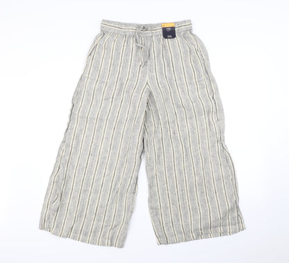 m&S Womens Beige Striped  Trousers  Size 10 L25 in