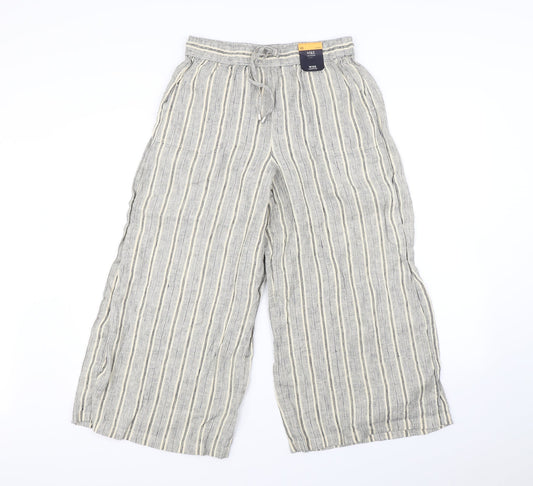 m&S Womens Beige Striped  Trousers  Size 10 L25 in