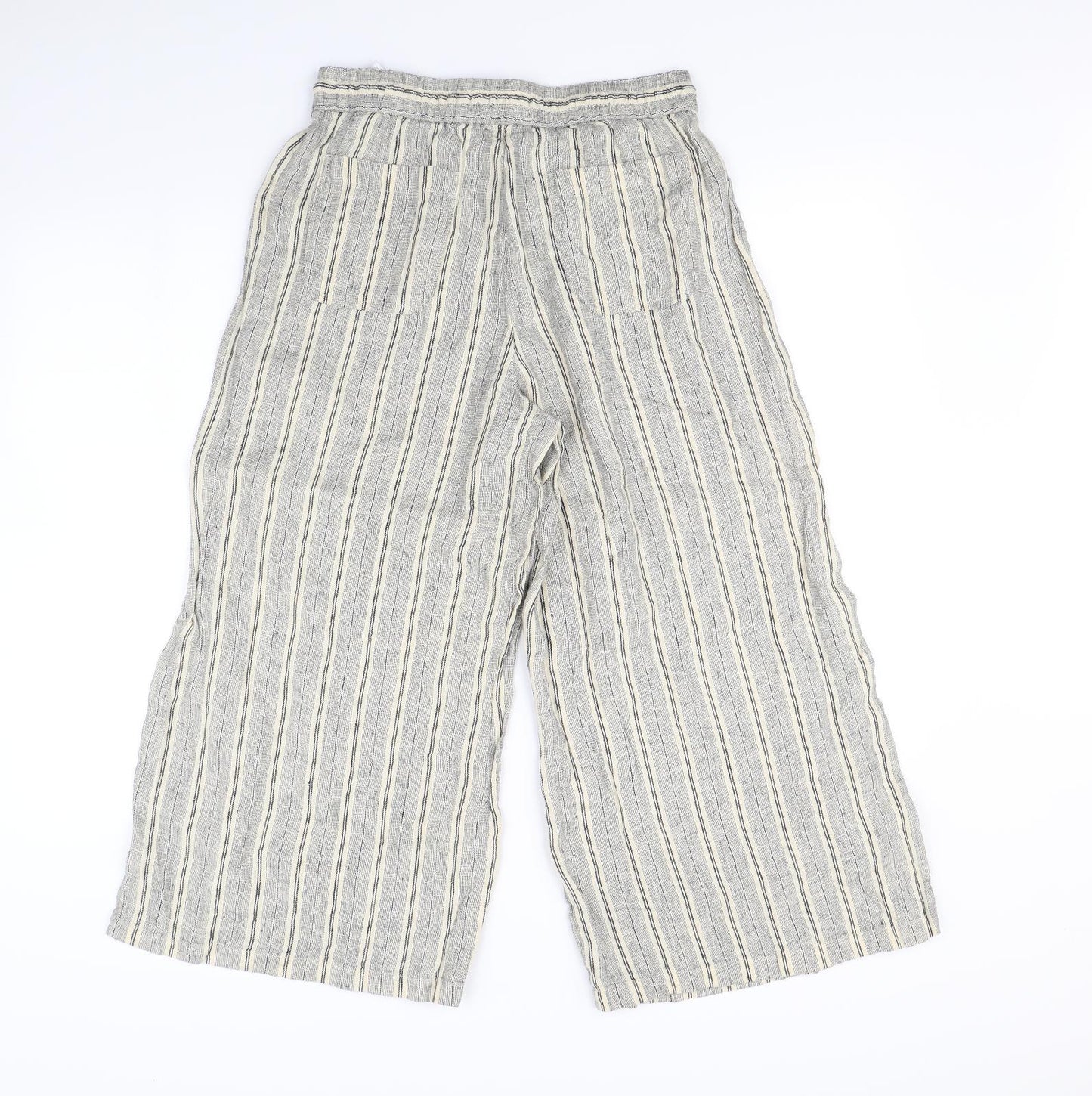 m&S Womens Beige Striped  Trousers  Size 10 L25 in