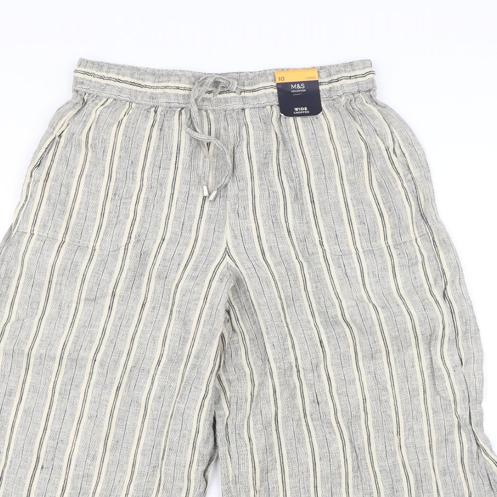 m&S Womens Beige Striped  Trousers  Size 10 L25 in
