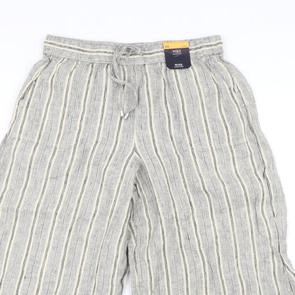 m&S Womens Beige Striped  Trousers  Size 10 L25 in