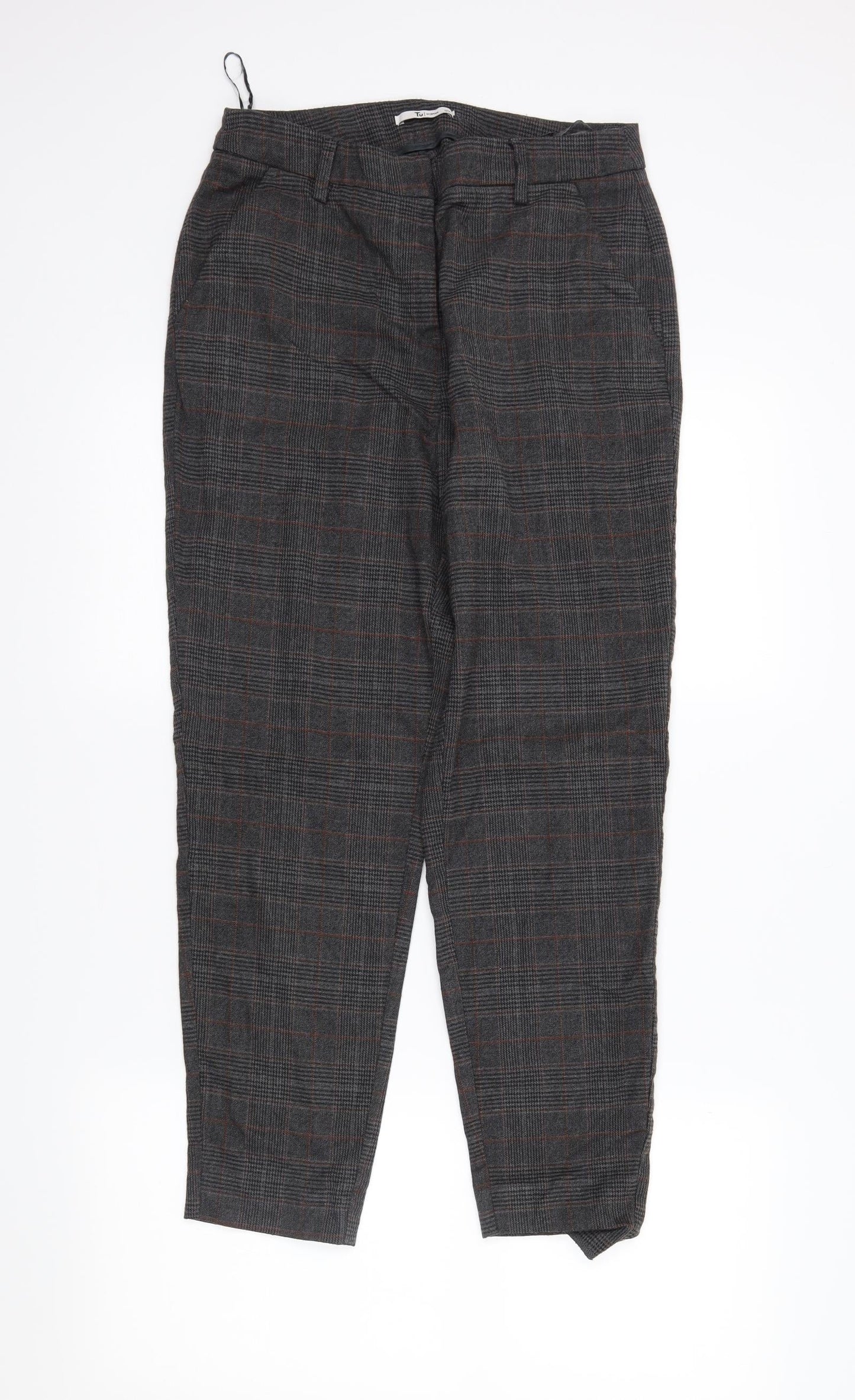 TU Womens Grey Plaid  Trousers  Size 10 L25 in