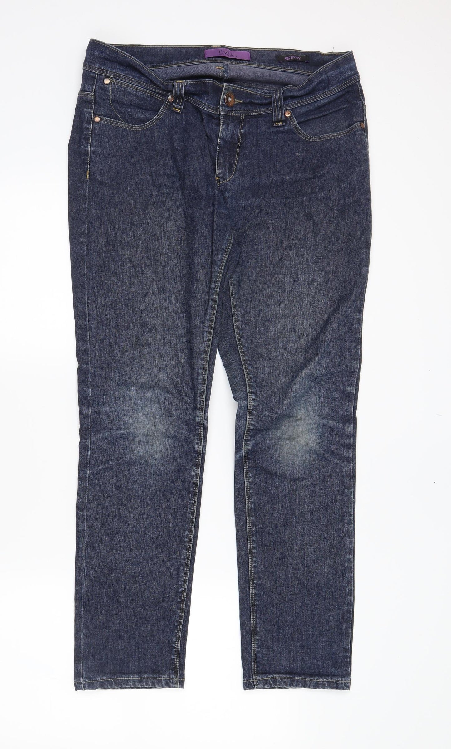 Womens UK Size 12 Disco Regular Fit Straight Blue Jeans