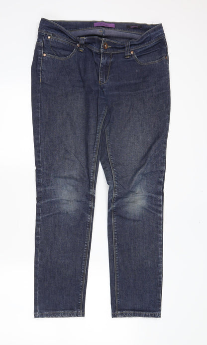 Womens UK Size 12 Disco Regular Fit Straight Blue Jeans