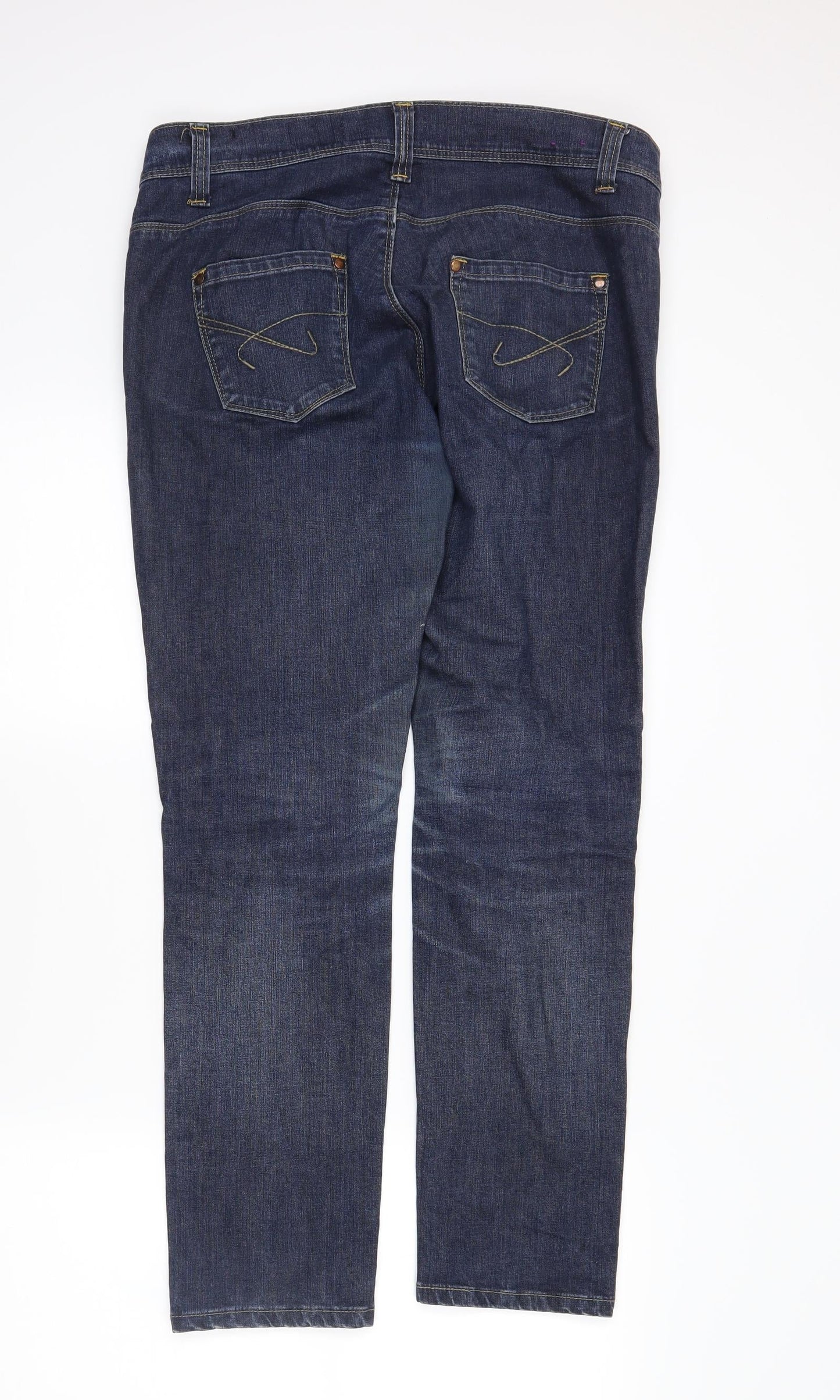 Womens UK Size 12 Disco Regular Fit Straight Blue Jeans