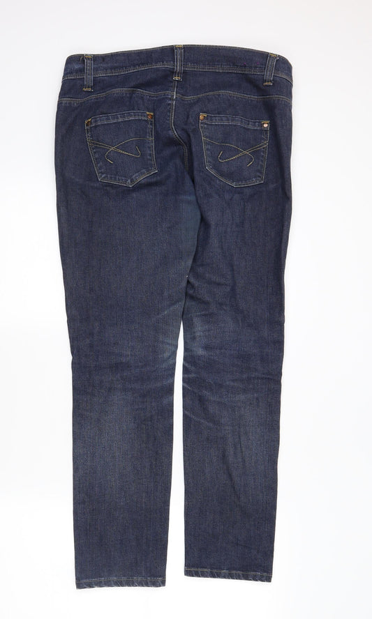 Womens UK Size 12 Disco Regular Fit Straight Blue Jeans