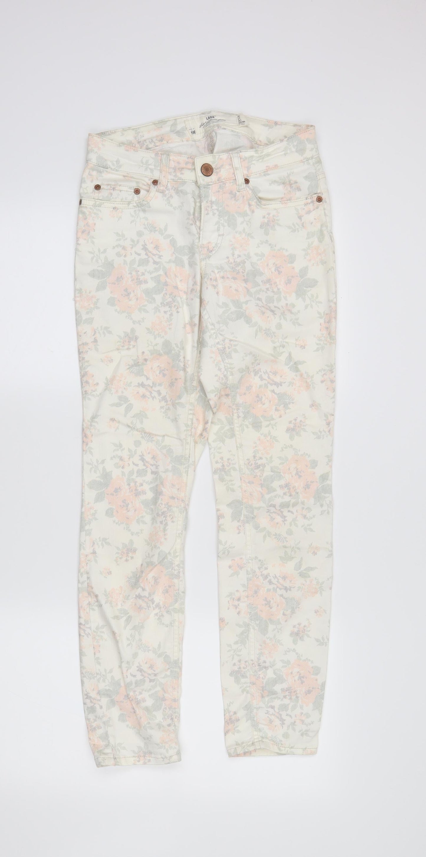 Womens UK Size 8 H&M Regular Fit Skinny Ivory Jeans