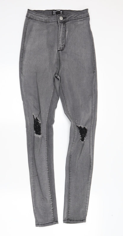 PRETTYLITTLETHING Womens Grey  Denim Skinny Jeans Size 8 L28 in