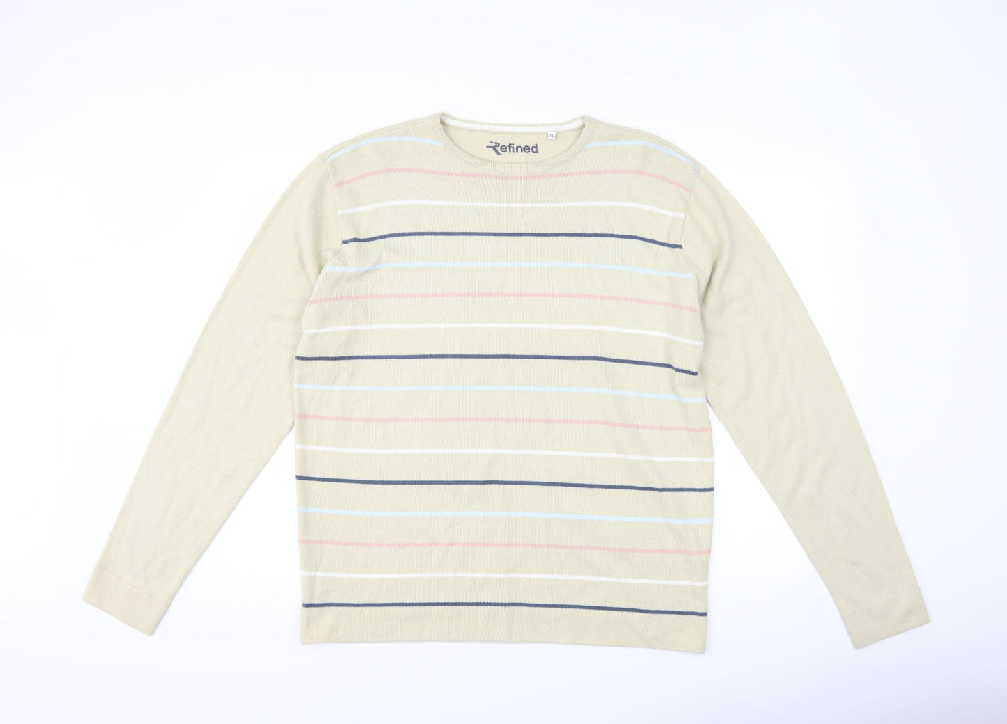 Refind Mens Beige Striped  Pullover Jumper Size XL