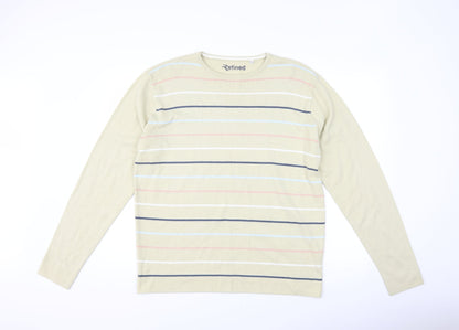 Refind Mens Beige Striped  Pullover Jumper Size XL