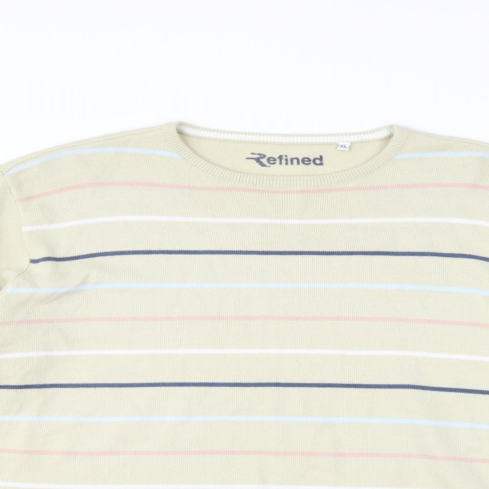 Refind Mens Beige Striped  Pullover Jumper Size XL
