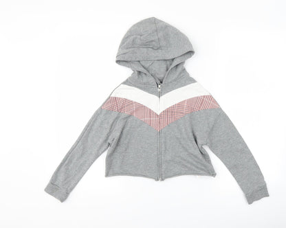 NEXT Girls Grey Striped  Full Zip Hoodie Size 7 Years  - cropped