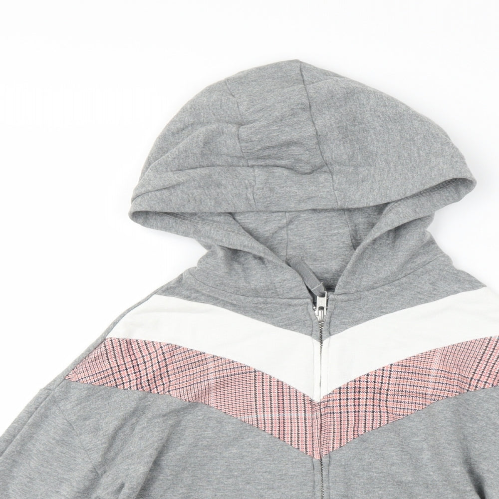 NEXT Girls Grey Striped  Full Zip Hoodie Size 7 Years  - cropped