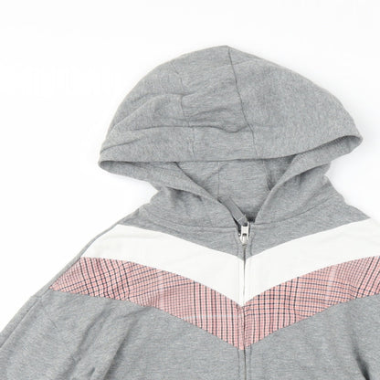NEXT Girls Grey Striped  Full Zip Hoodie Size 7 Years  - cropped
