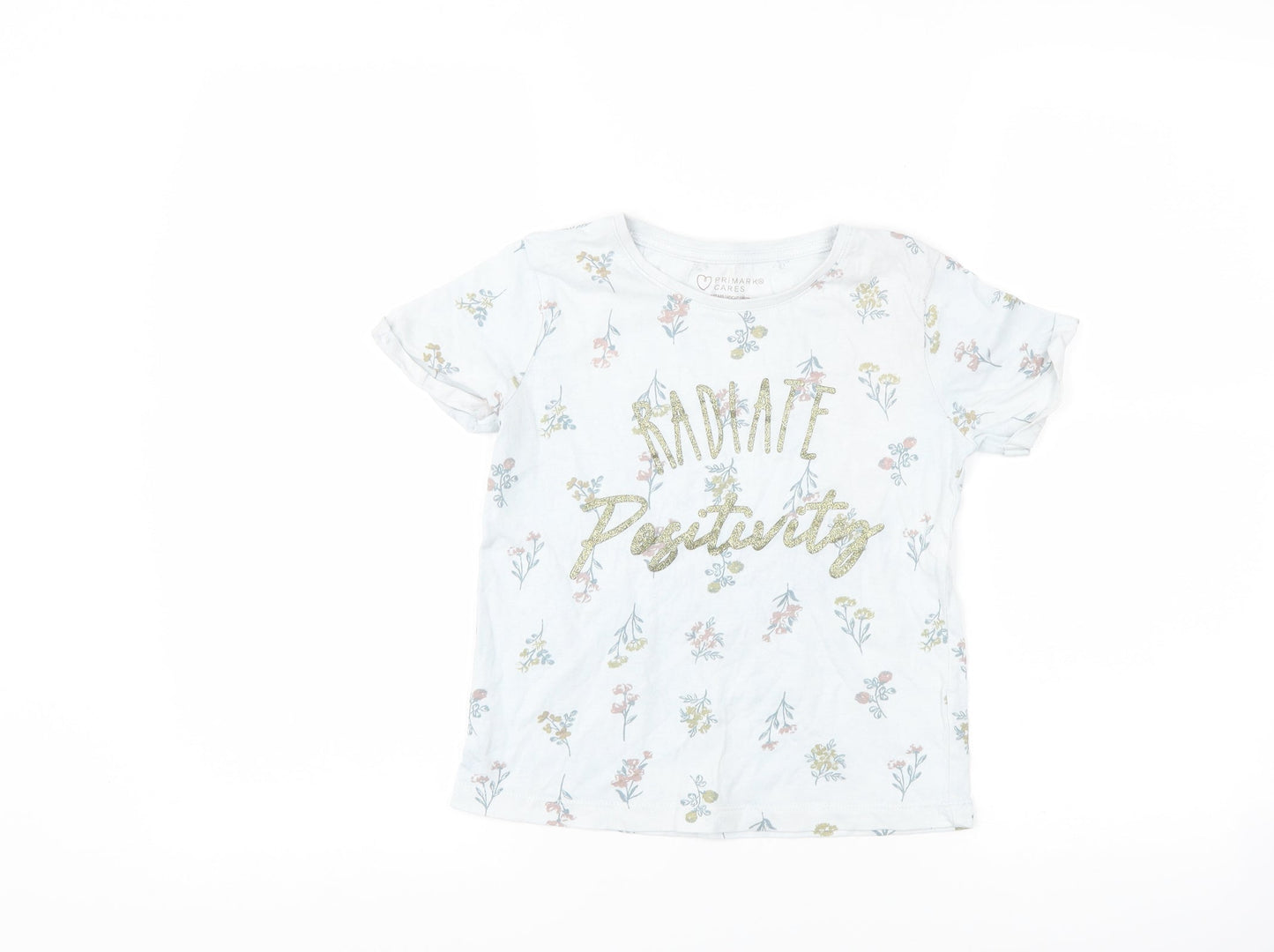 Primark Girls Blue Floral  Basic T-Shirt Size 7-8 Years  - slogan