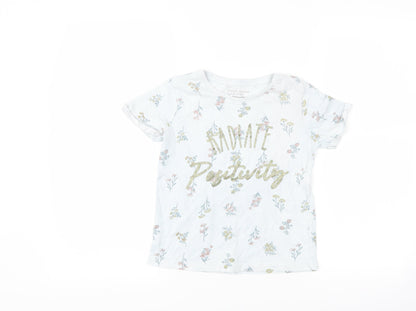 Primark Girls Blue Floral  Basic T-Shirt Size 7-8 Years  - slogan