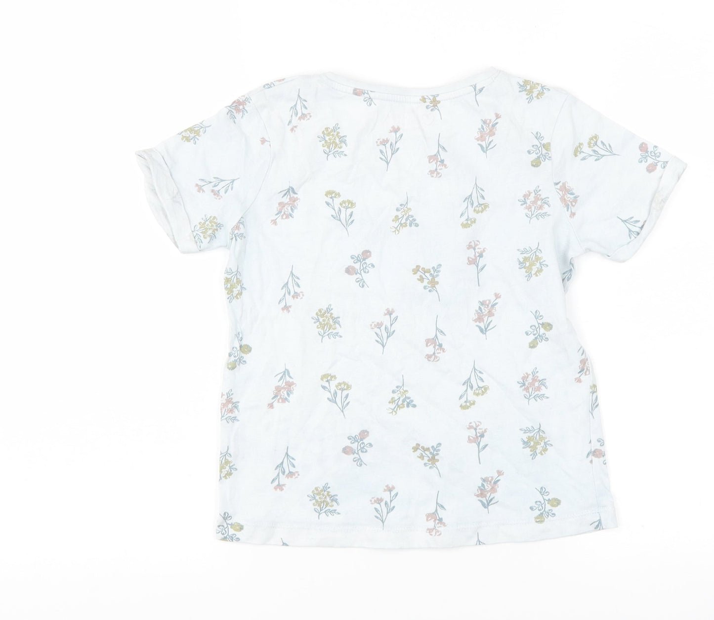Primark Girls Blue Floral  Basic T-Shirt Size 7-8 Years  - slogan