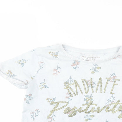 Primark Girls Blue Floral  Basic T-Shirt Size 7-8 Years  - slogan