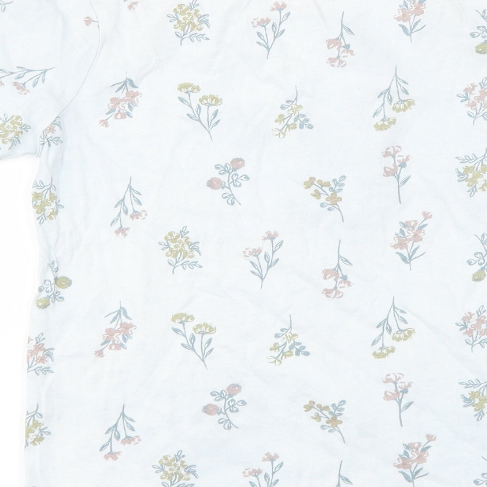 Primark Girls Blue Floral  Basic T-Shirt Size 7-8 Years  - slogan