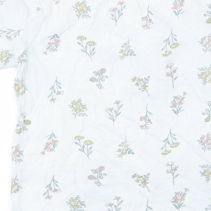 Primark Girls Blue Floral  Basic T-Shirt Size 7-8 Years  - slogan