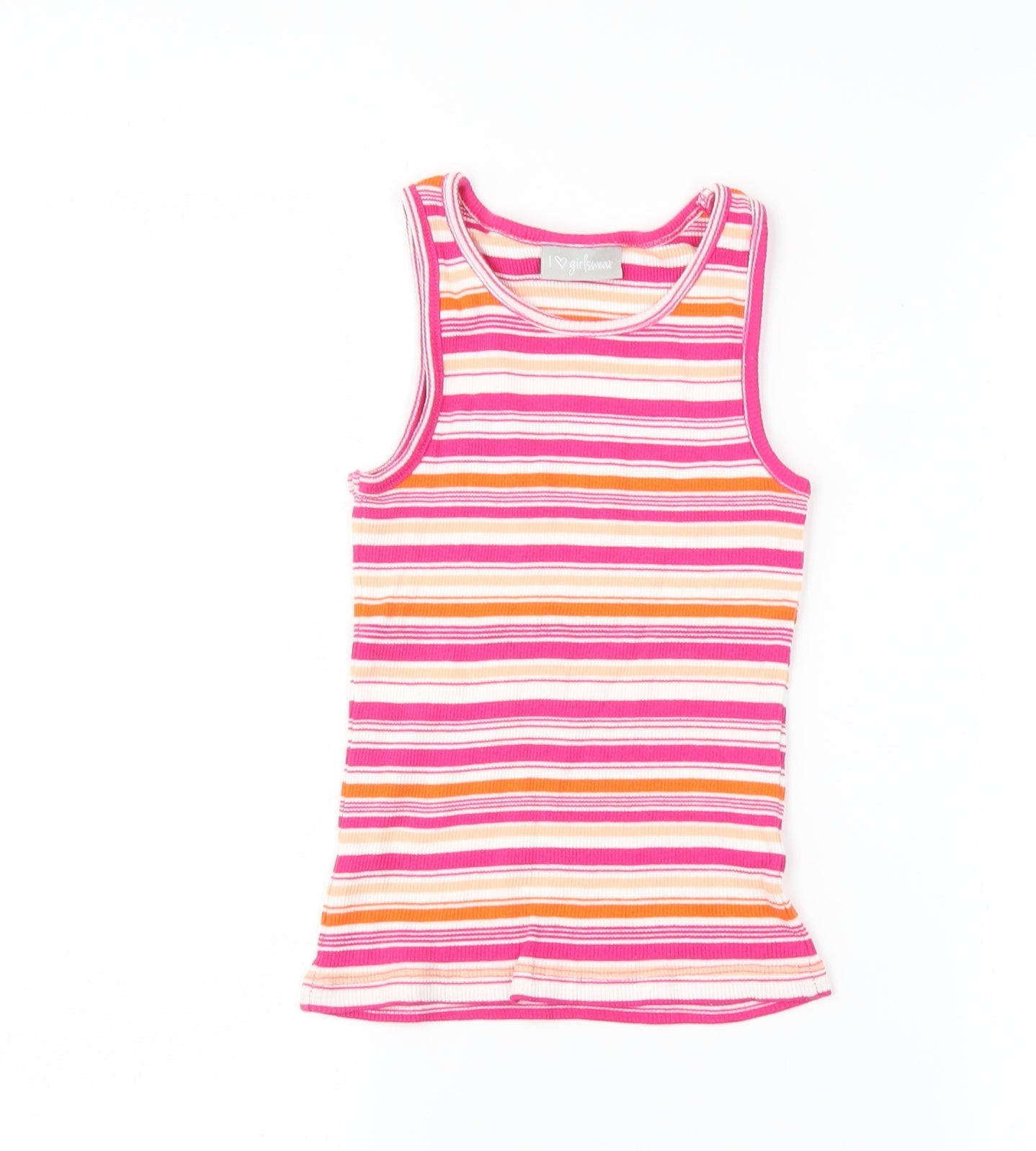 Matalan Girls Pink Striped  Basic Tank Size 7 Years