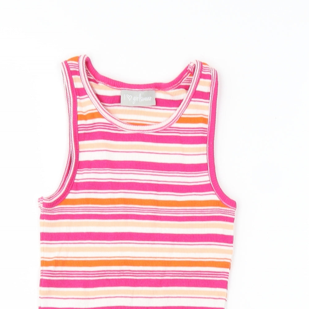Matalan Girls Pink Striped  Basic Tank Size 7 Years