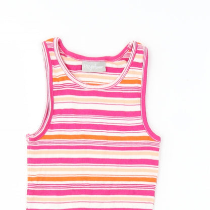 Matalan Girls Pink Striped  Basic Tank Size 7 Years