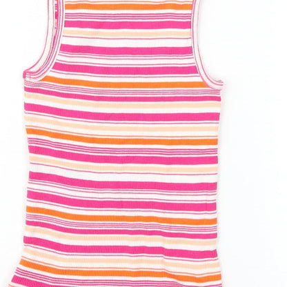Matalan Girls Pink Striped  Basic Tank Size 7 Years