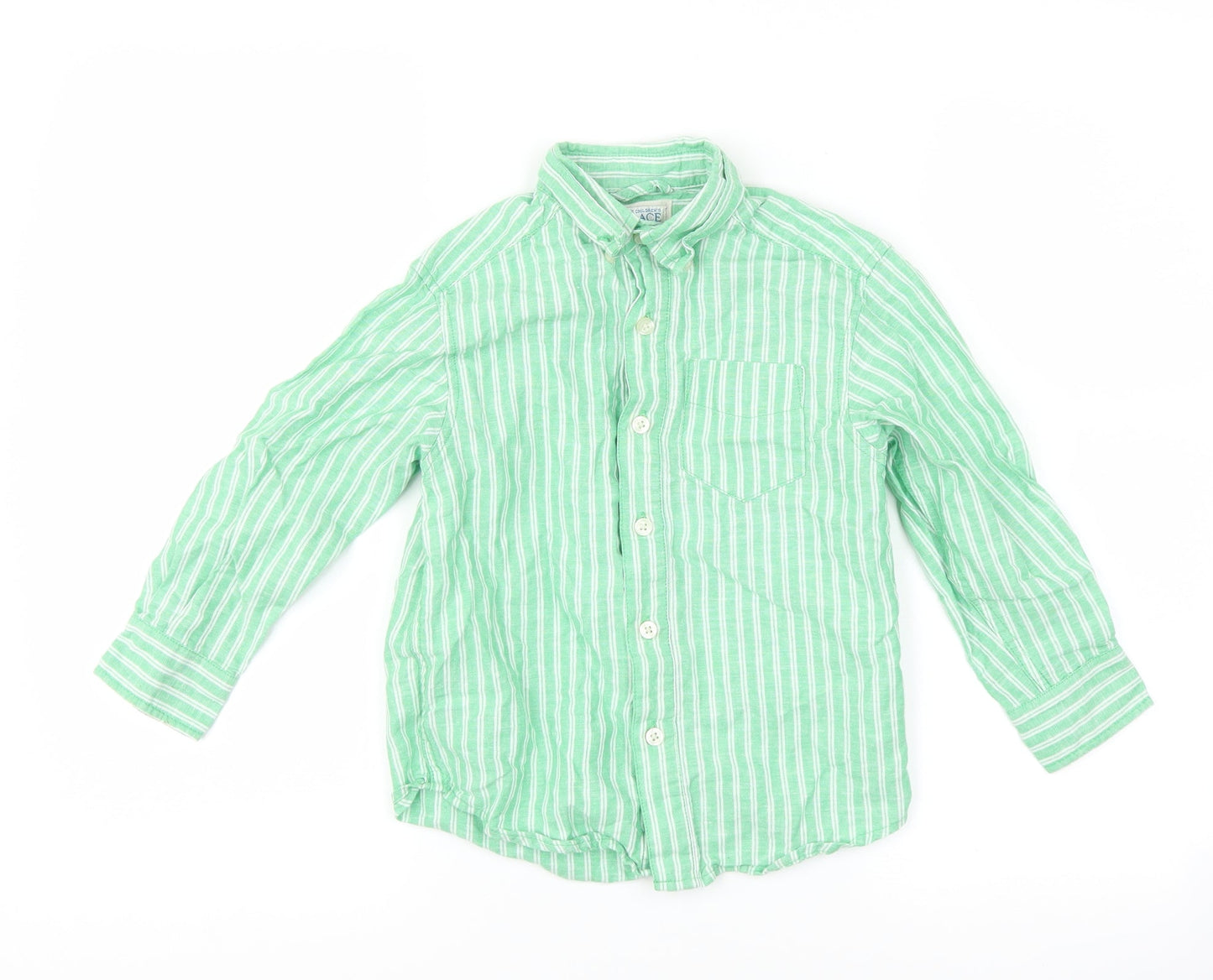 The Children's Place Boys Green Striped  Basic Button-Up Size 4 Years