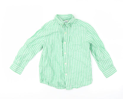 The Children's Place Boys Green Striped  Basic Button-Up Size 4 Years
