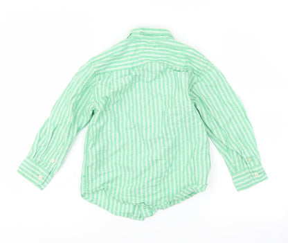 The Children's Place Boys Green Striped  Basic Button-Up Size 4 Years