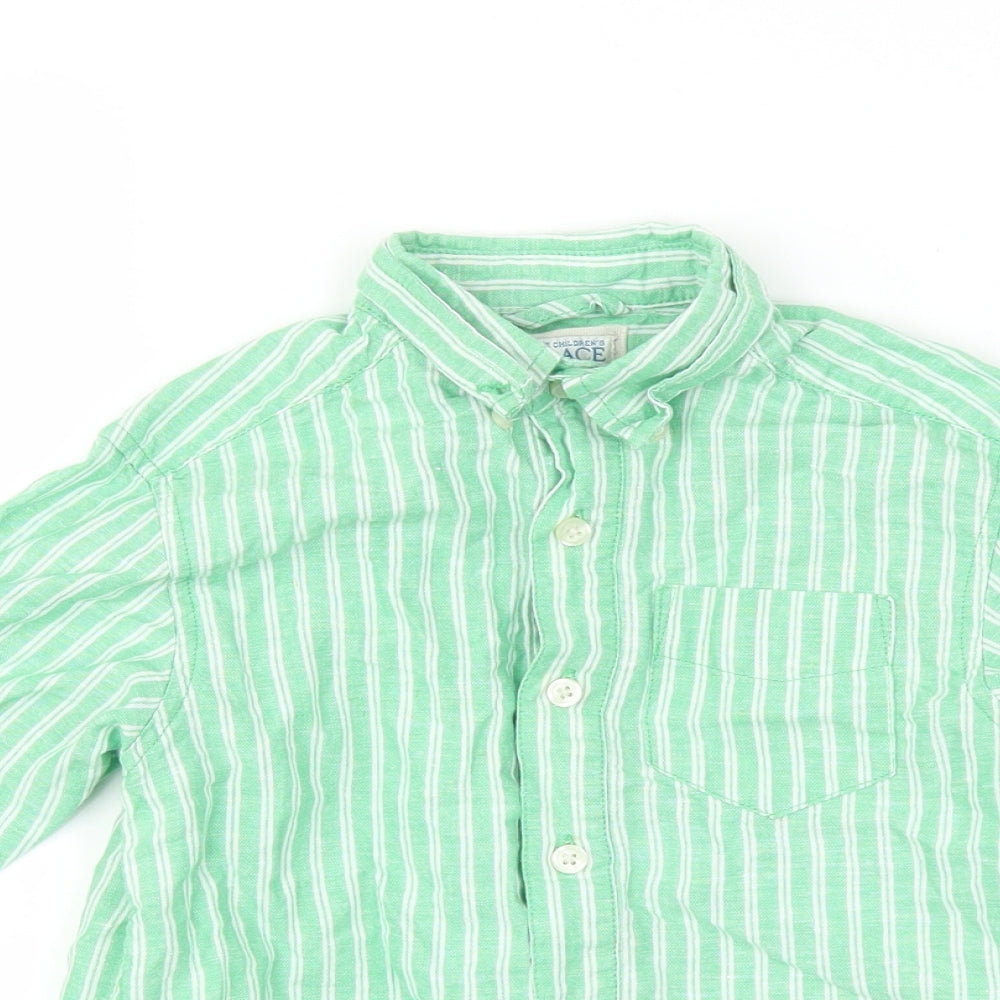 The Children's Place Boys Green Striped  Basic Button-Up Size 4 Years