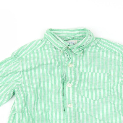 The Children's Place Boys Green Striped  Basic Button-Up Size 4 Years
