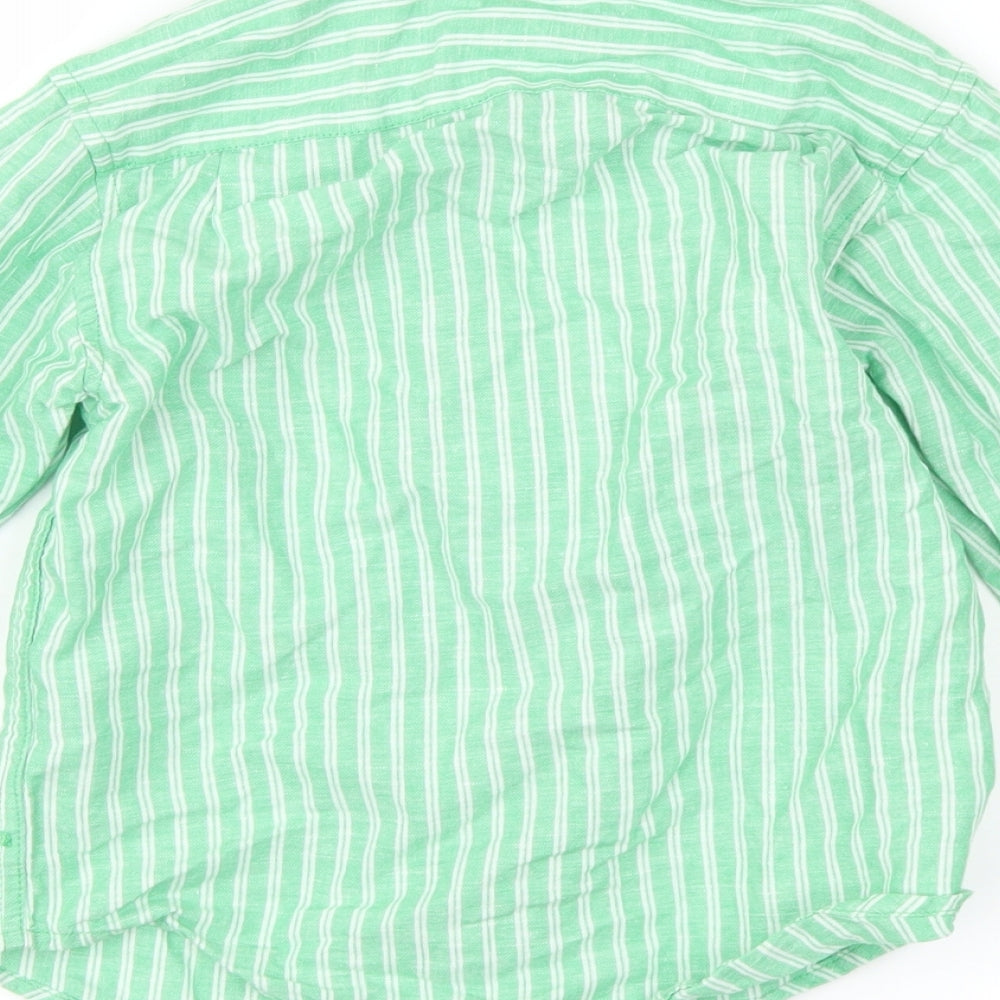 The Children's Place Boys Green Striped  Basic Button-Up Size 4 Years