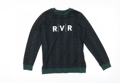 River Island Girls Green Check  Pullover Sweatshirt Size 9-10 Years