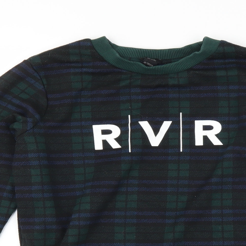 River Island Girls Green Check  Pullover Sweatshirt Size 9-10 Years